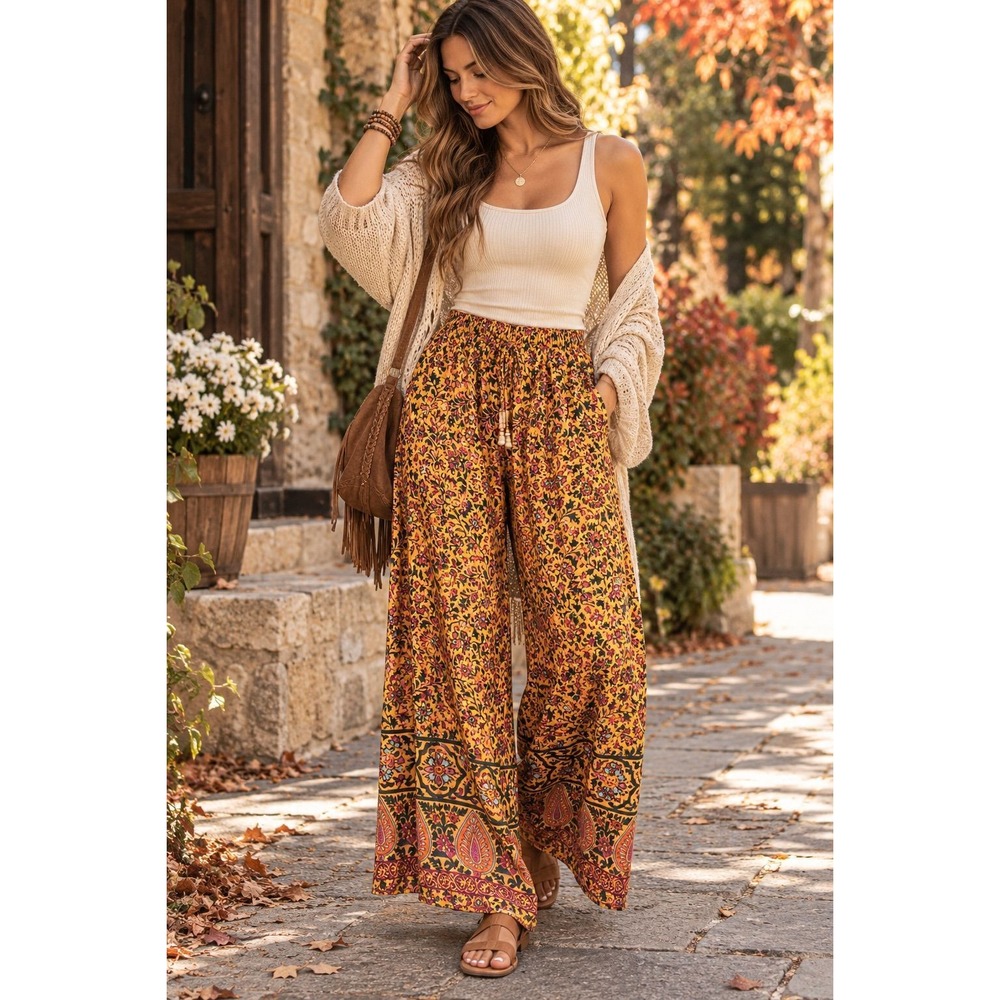 Cynthia Rowley XS Boho Floral Wide Leg Palazzo Pants – Paisley Print